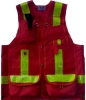 4.Deluxe 14 Pocket Cruiser Vest- Red Cotton with CSA Reflective Striping and Radio Pocket  